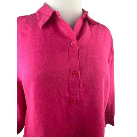 Chico's 100% Linen No Iron Button Up Shirt Pink Women's Size 3 XL 16 Lagonlook - Picture 11 of 16
